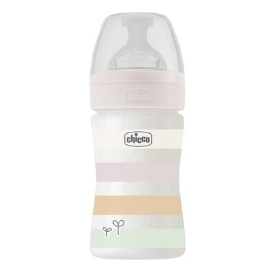 Imagem do Biberão Well Being Fluxo Normal Colors 150ml 0m+ Branco da Chicco, com tetina Physio em silicone macio.