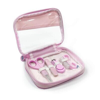 Imagem do Conjunto De Manicure Happy Hands - Rosa da Chicco, com bolsa portátil e quatro acessórios.