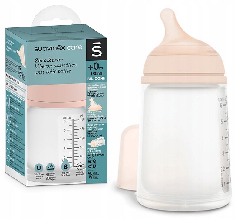 Suavinex | Biberão ZeroZero Anticólico 180ml Tetina Fluxo Lento 0m