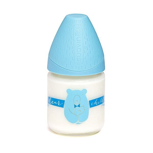 Suavinex | Biberão de Vidro com Tetinas Anatômico de Fluxo Lento 0-6m 120ml azul
