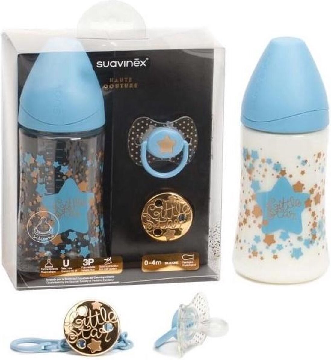 Suavinex | Pack Biberão + Chupeta + Broche Azul