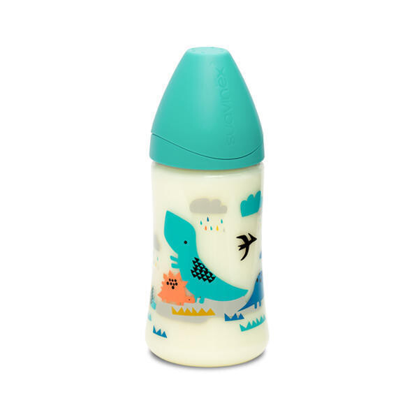 Suavinex | Biberão de Tetina Redonda Látex 270ml Turquesa Dino 0-6m