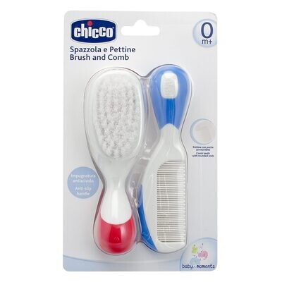 Chicco | Escova e Pente de Cerdas Naturais Azul 0m+