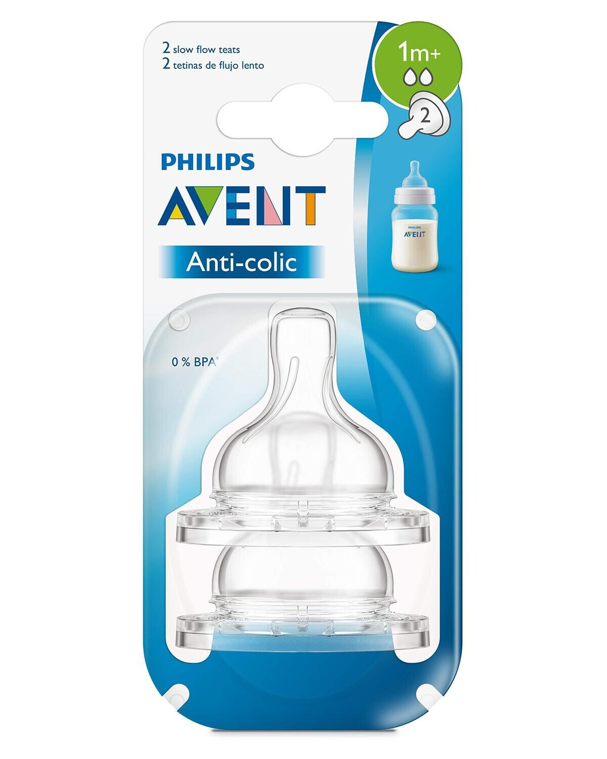 Avent | Tetina Fluxo Lento, 2 Orificios 1M+