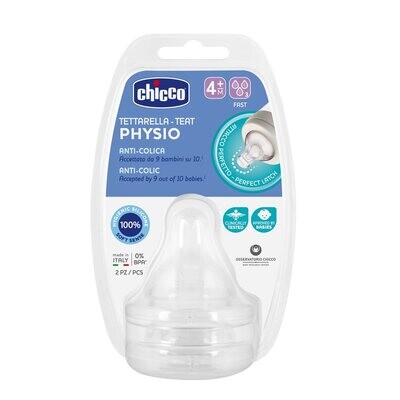 CHICCO | Tetina Perfect5 4M+ Fluxo Rápido Silicone 2 Unidades