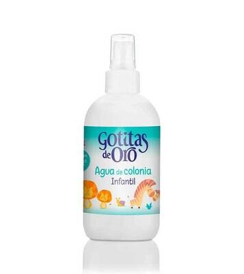 Frasco de 250ml da Água de Colônia Infantil Gotitas De Oro do Instituto Español, com um design clássico e atemporal.