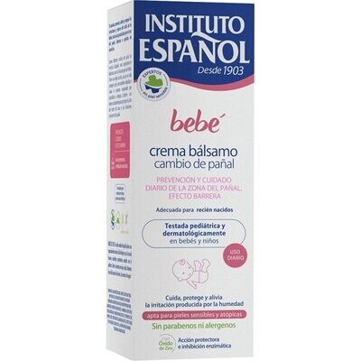 Bisnaga de 150ml do Creme de Bálsamo Muda Fralda para Bebê do Instituto Español, com textura suave e emoliente.