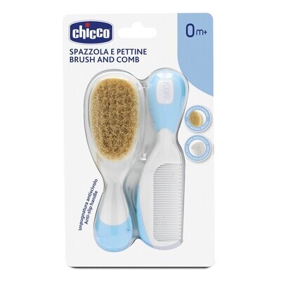 Chicco | Escova e Pente de Cerdas Naturais Azul 0m+