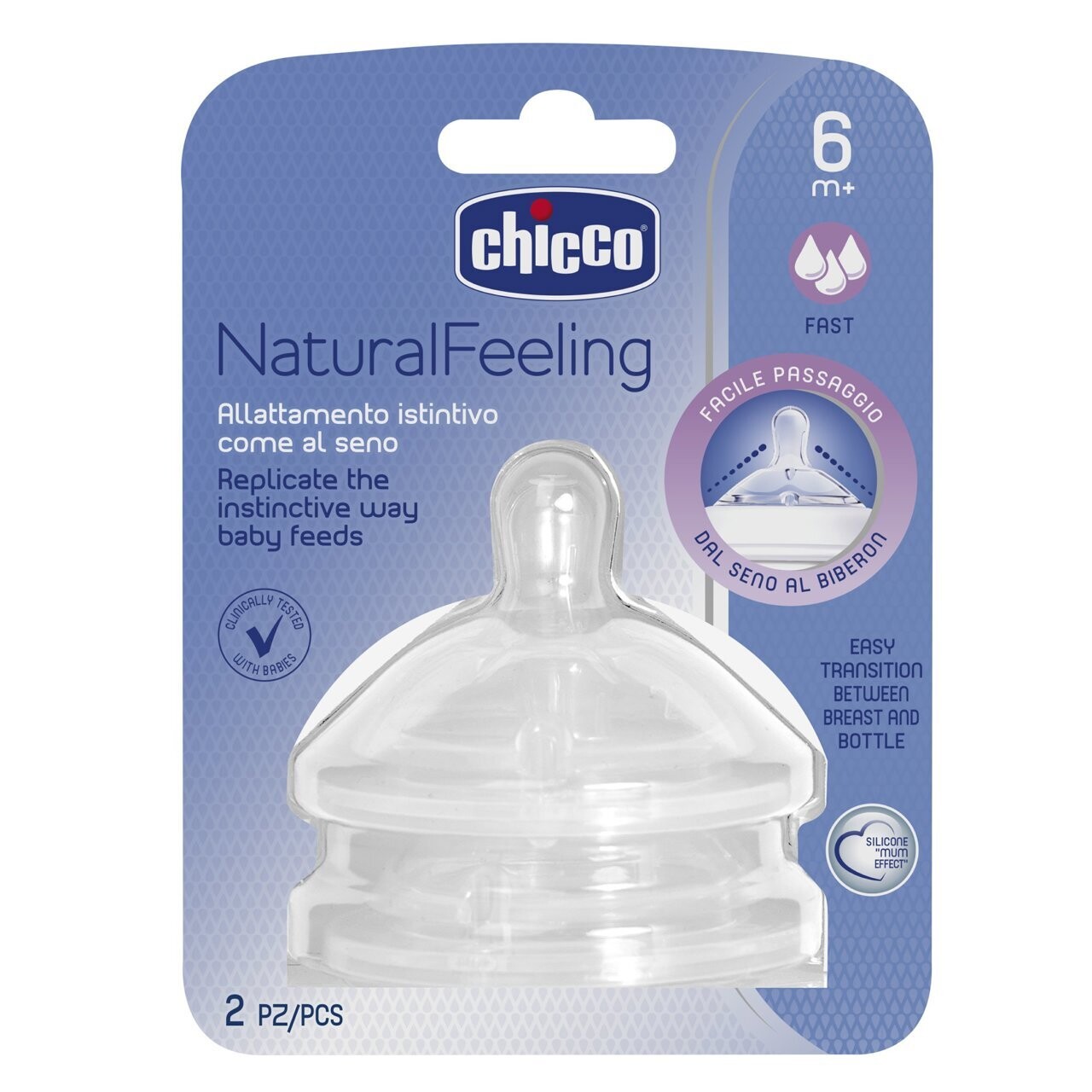 Chicco | Tetina NaturalFeeling 6M+ Fluxo Rápido 2 Unidades