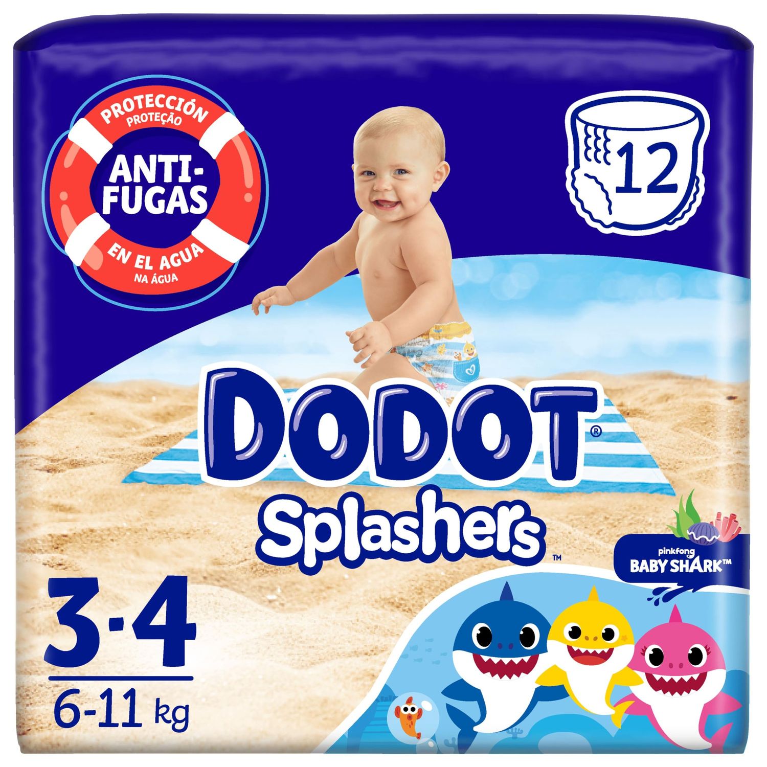 Dodot Splashers Fraldas Descartáveis para Bebé Tamanho 3 (6-11 kg) 12 unidades.