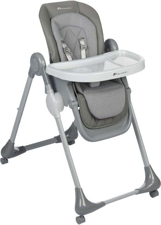  Cadeira de Refeição Bébé Confort Olea Tinted Gray: Design ergonómico, reclinação em várias posições e materiais fáceis de limpar para o conforto e praticidade do seu bebé.