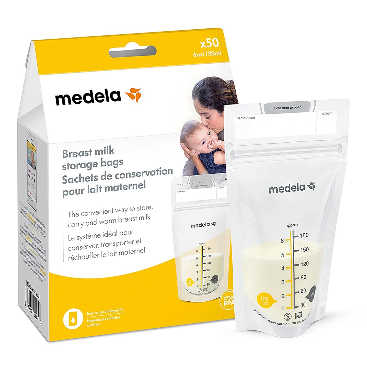 Medela Bolsas de Armazenamento para Leite Materno: Armazenamento seguro e conveniente do leite materno, com design duplo para maior segurança, pré-esterilizadas e livres de BPA.