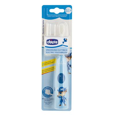 Chicco Escova de Dentes Elétrica Azul: Cabeça vibratória, cerdas macias e design divertido para tornar a escovação mais agradável para crianças a partir de 3 anos.