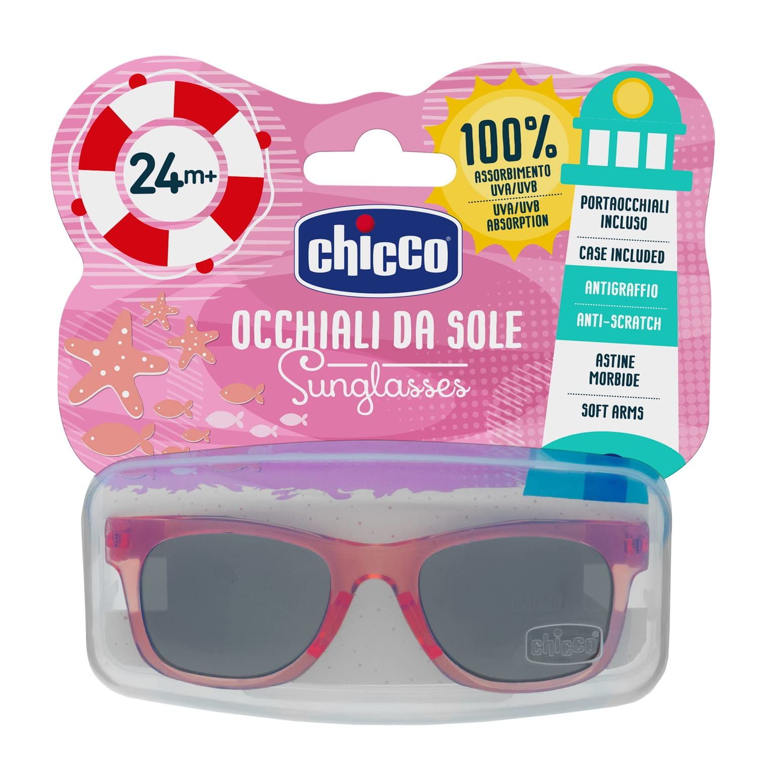 Óculos de sol Chicco 24M+ Menina em cores vibrantes com lentes de policarbonato resistentes e alças ajustáveis.