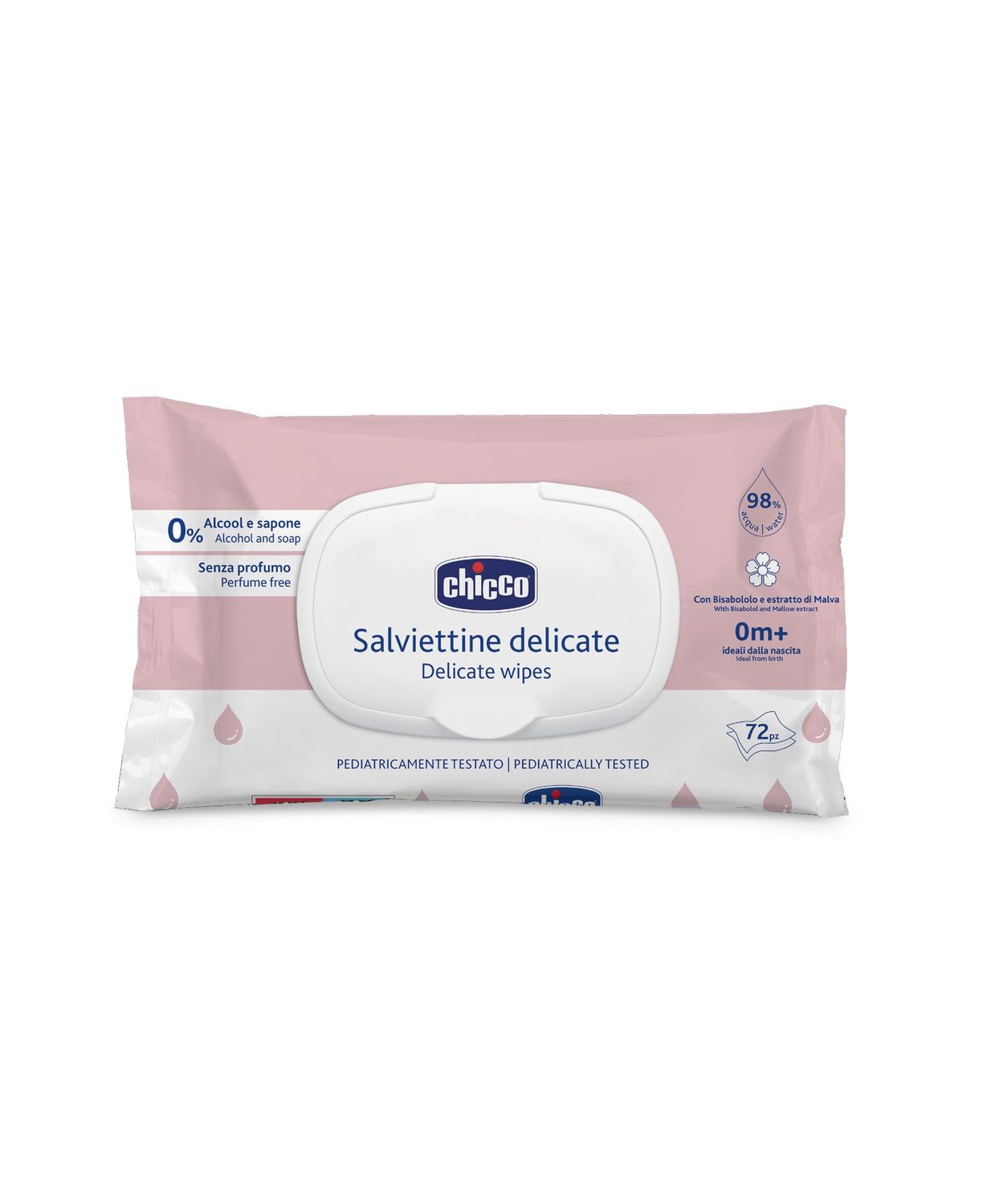 Toalhitas Delicadas Chicco: Limpeza suave e natural para a pele do bebé, com 98% de água.