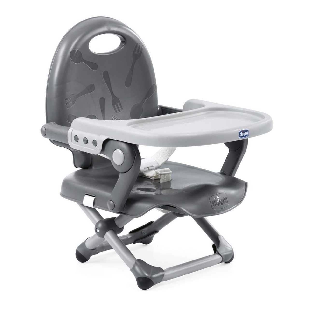 Assento Elevatório Pocket Snack Booster Dark Grey da Chicco: prático, compacto e ideal para refeições fora de casa.