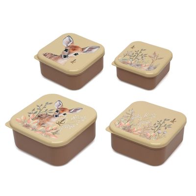 Conjunto de 4 recipientes Kiokids com estampas de animais adoráveis.
