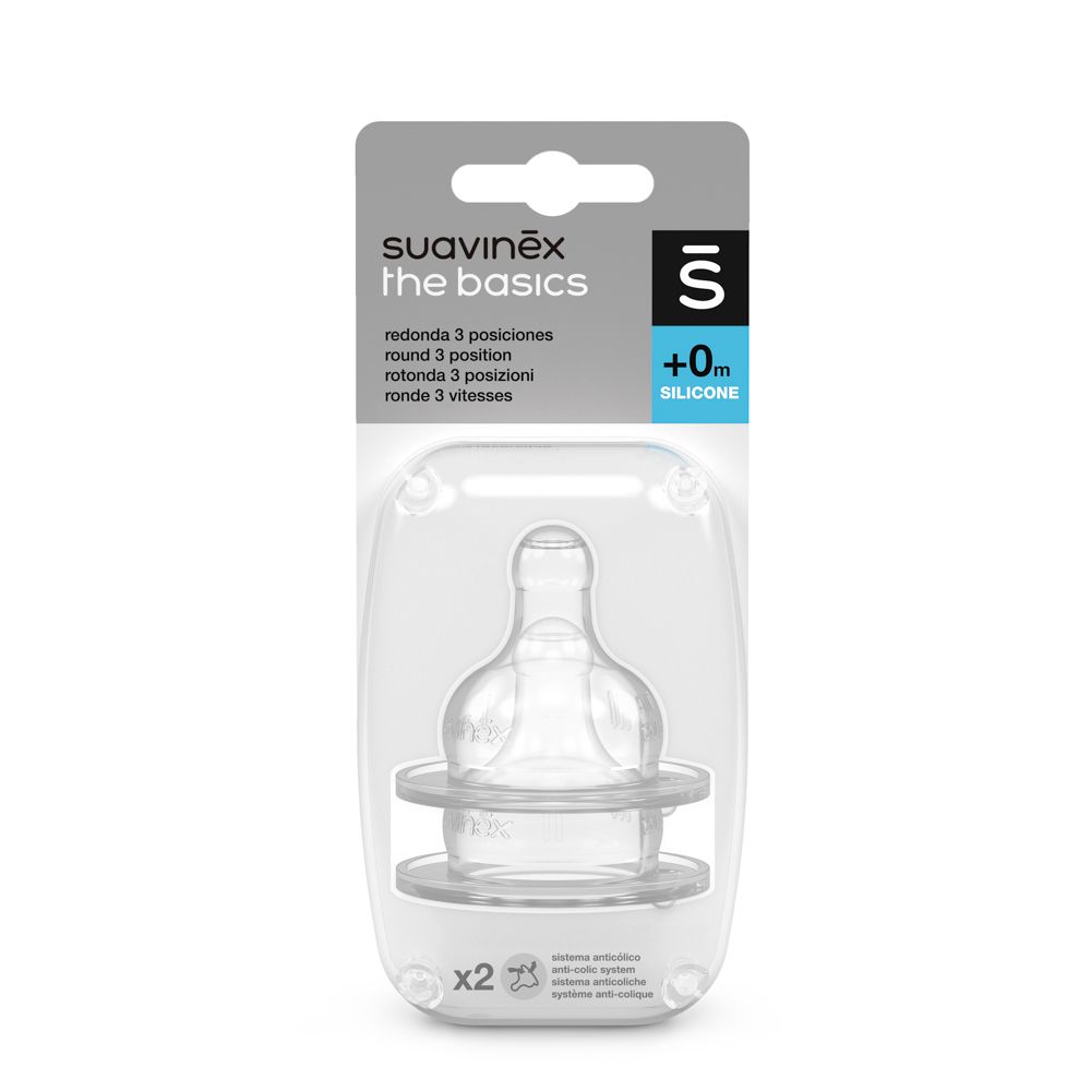 Tetina Redonda Suavinex The Basics Silicone 3 Posições x2 +0