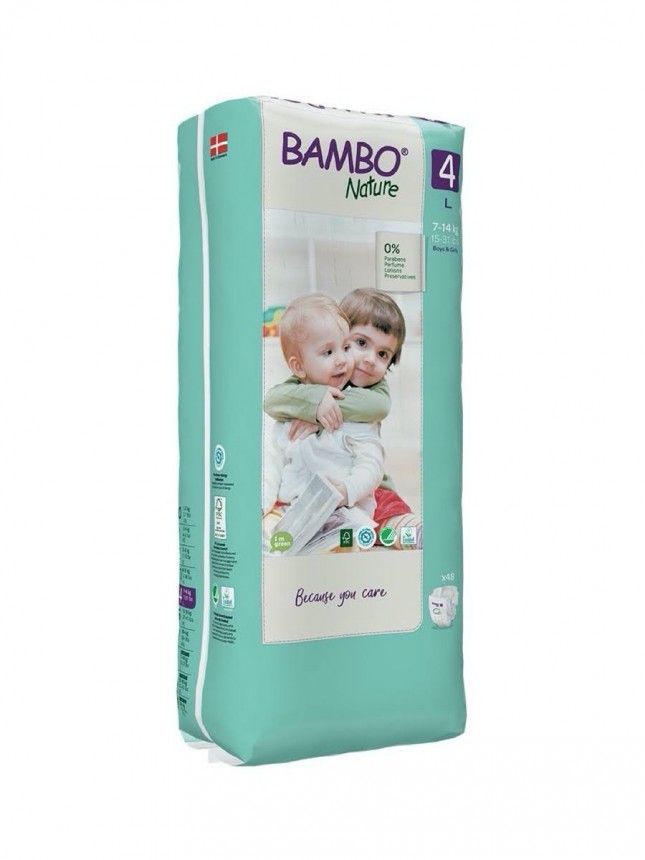 Fraldas Bambo Nature Tamanho 4L (7-14Kg) pacote com 48 unidades
