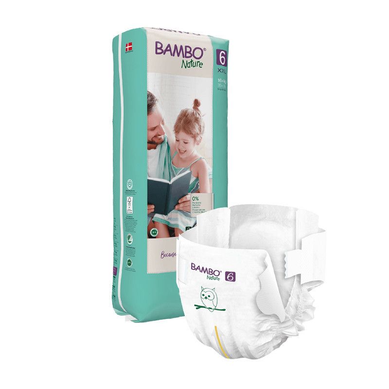 Fraldas Bambo Nature Tamanho 6 XXL (16Kg+) pacote com 40 unidades