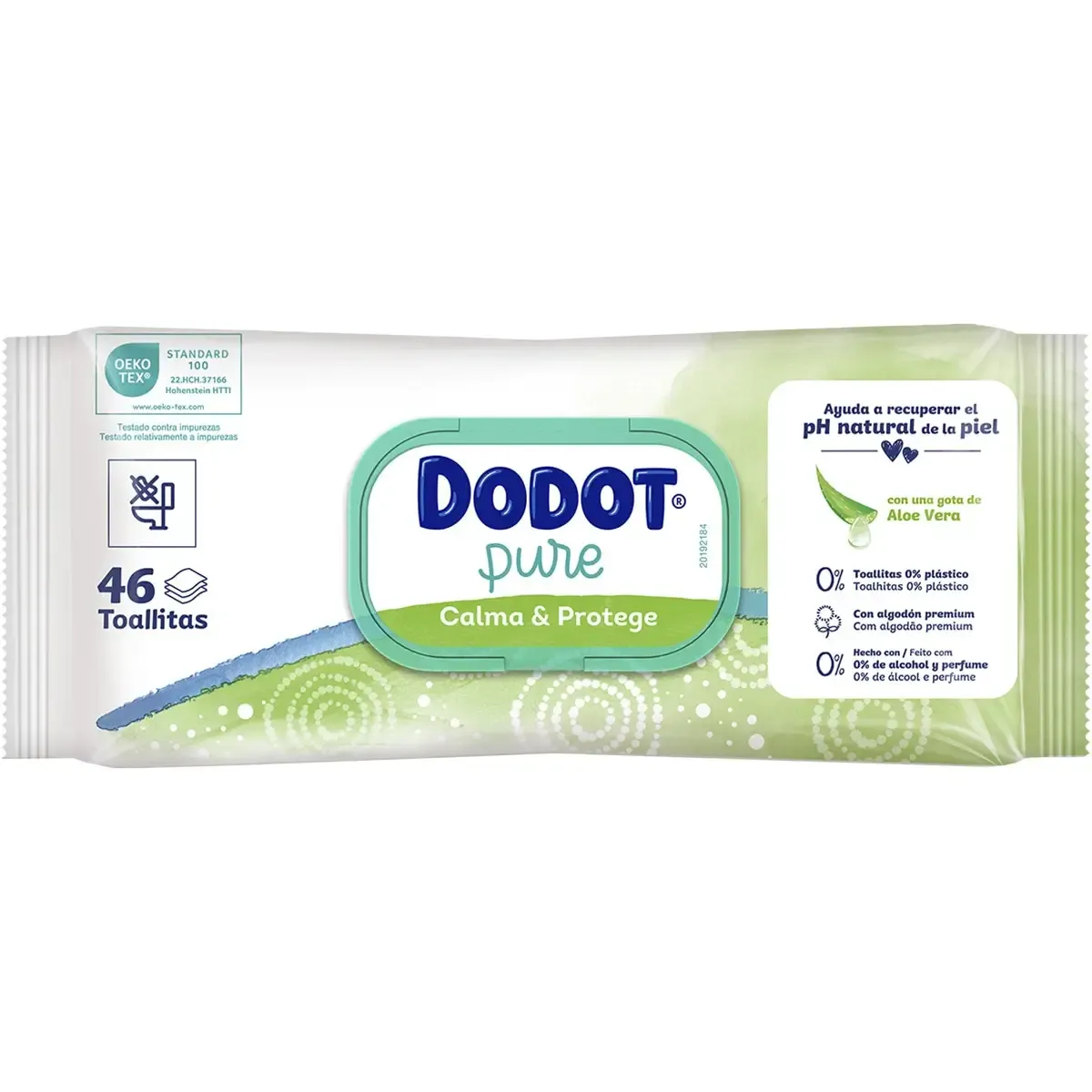 Toalhitas Dodot Pure com aloe vera, sem plástico, 46 unidades
