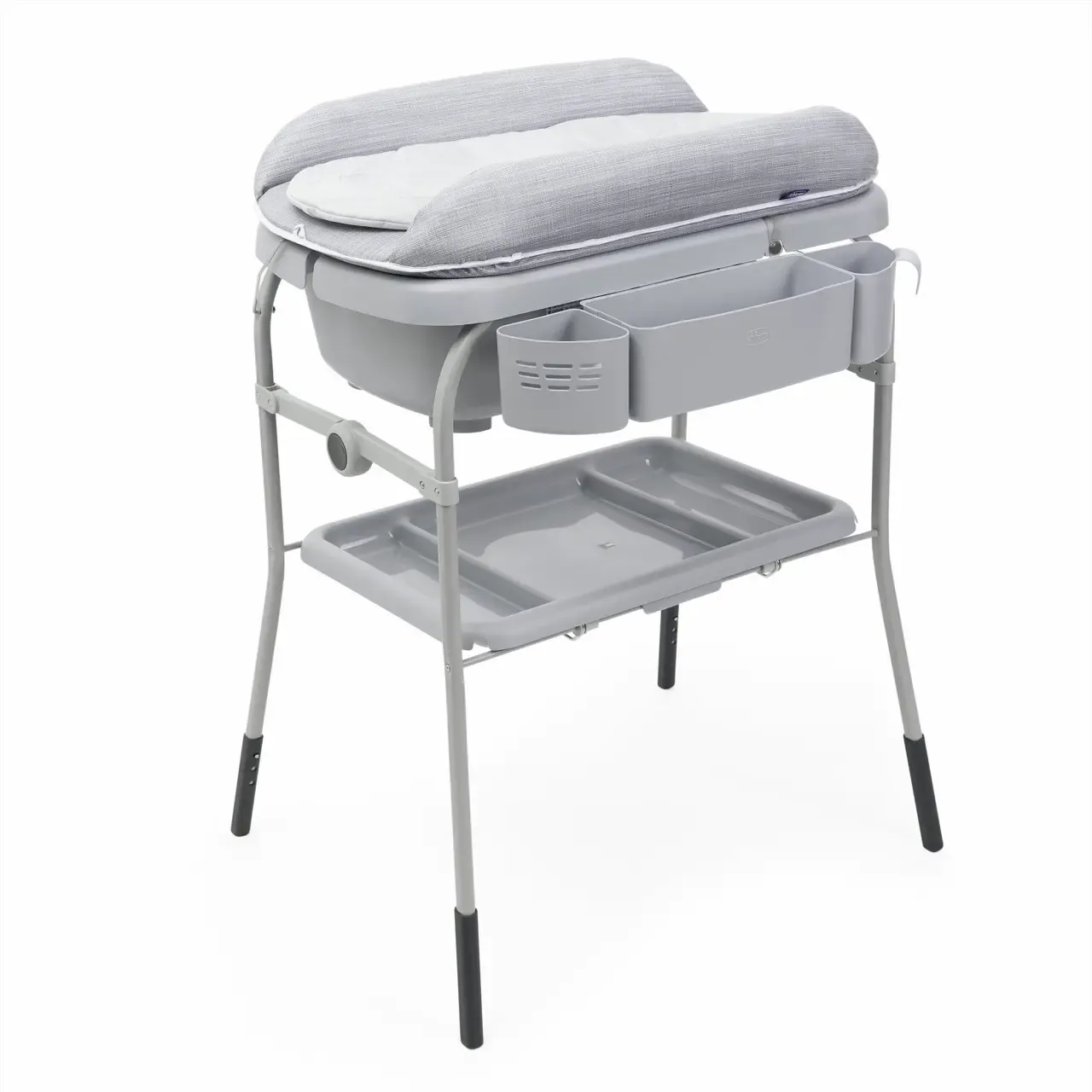 Banheira com trocador Chicco Cuddle &amp; Bubble na cor cinza, prática e confortável para bebês.