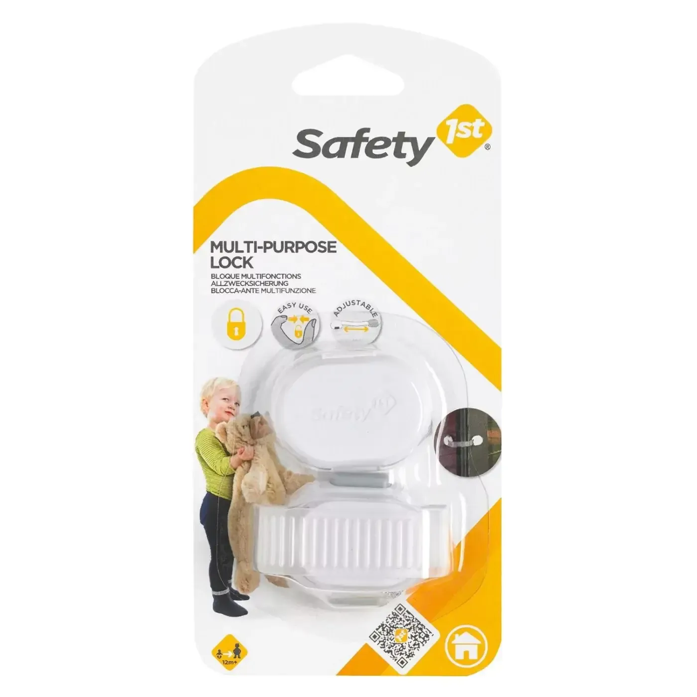 Bloqueador multifuncional branco Safety 1st para portas de armários e eletrodomésticos.