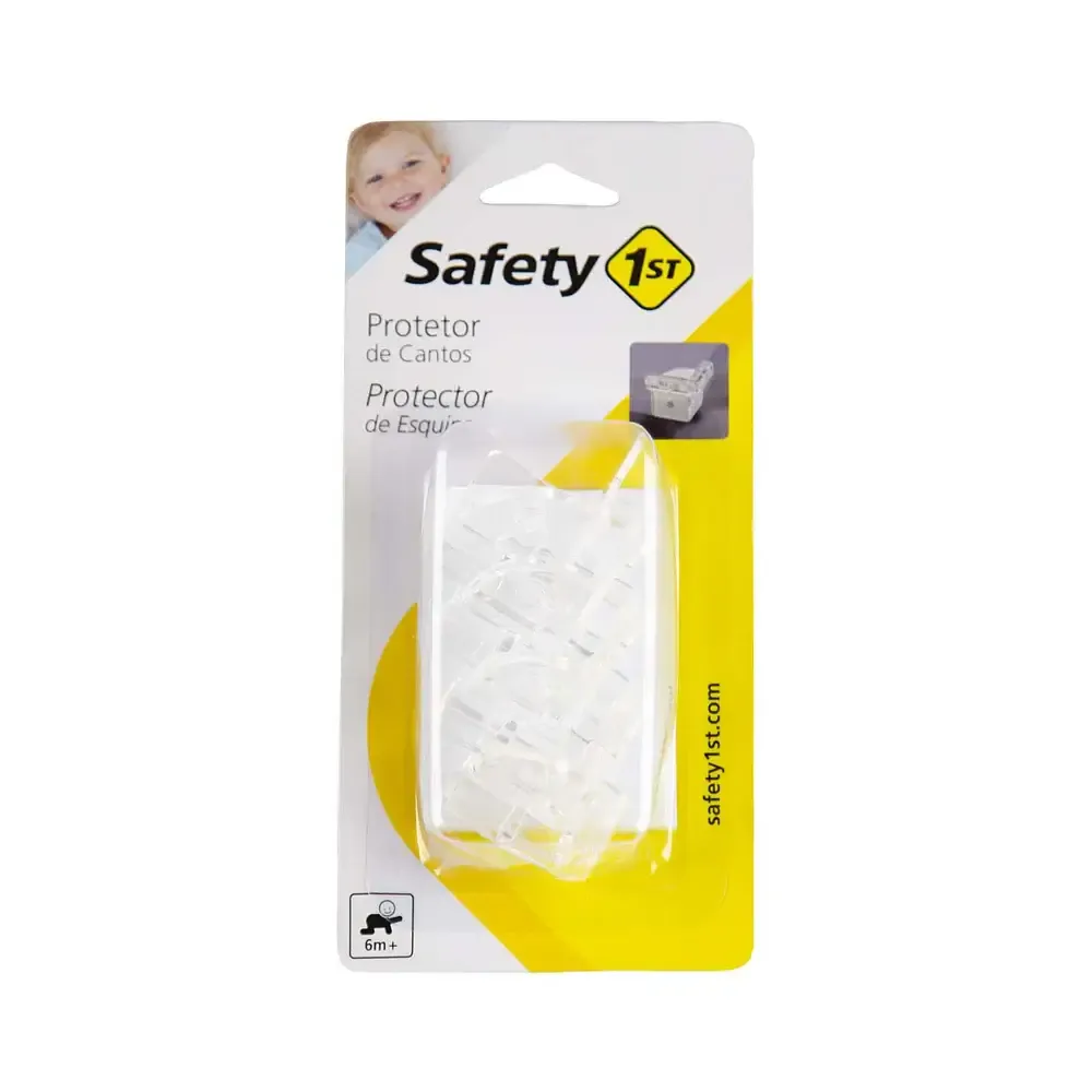 Conjunto com 4 protetores de canto Safety 1st, material macio e transparente.