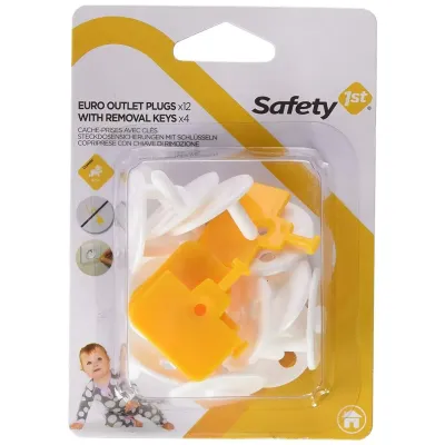 Conjunto Safety 1st com 12 protetores de tomadas e 4 chaves de remoção, branco.