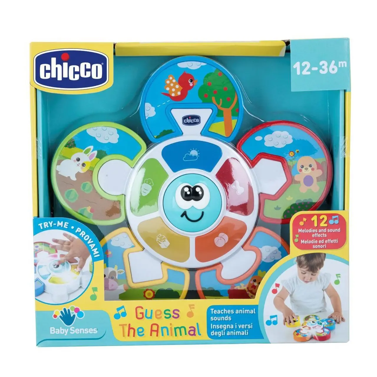 Puzzle Chicco Adivinha o Animal, brinquedo eletrónico colorido para crianças de 12 a 36 meses.