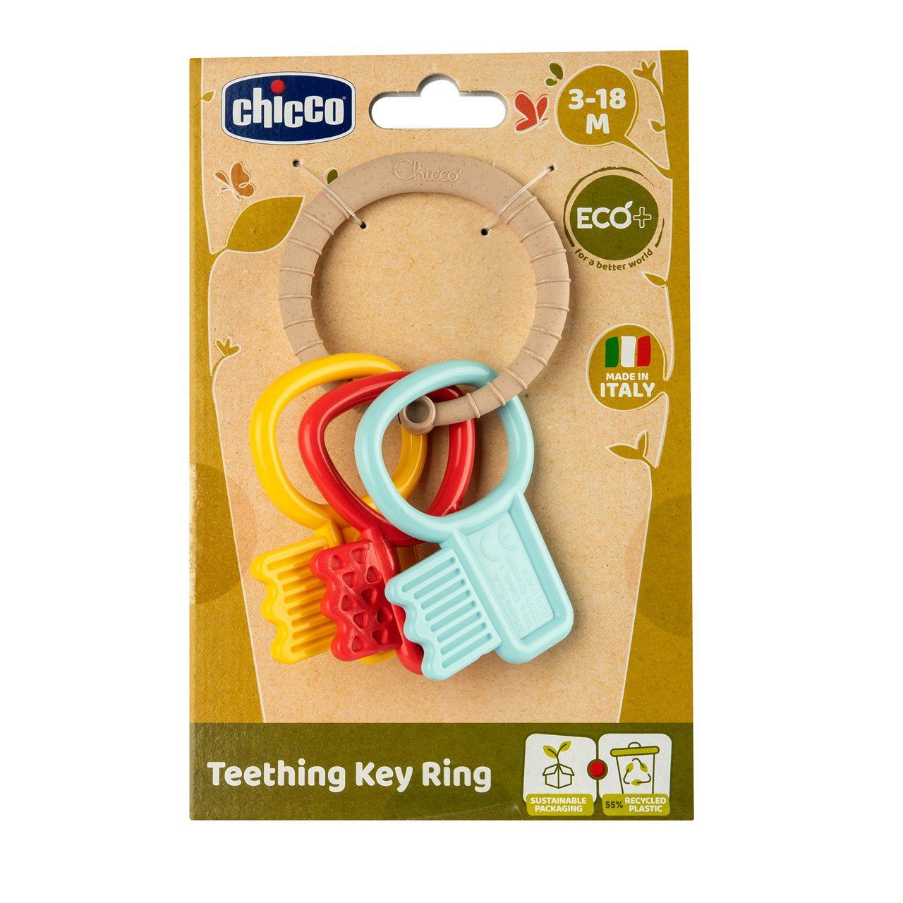 Chicco Porta Chaves Eco+ – Brinquedo de coordenação manual com chaves texturizadas.