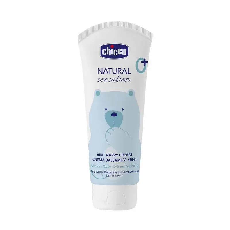 Creme Chicco Natural Sensation 4 em 1, muda-fraldas de 100ml, proteção e cuidado para a pele sensível dos bebés.