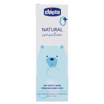 Creme Chicco Natural Sensation 4 em 1, muda-fraldas de 100ml, proteção e cuidado para a pele sensível dos bebés.