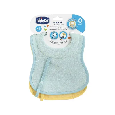 Babete Milky Chicco Multicor Pack 2 Unidades - Babete Extra Absorvente para Bebés
