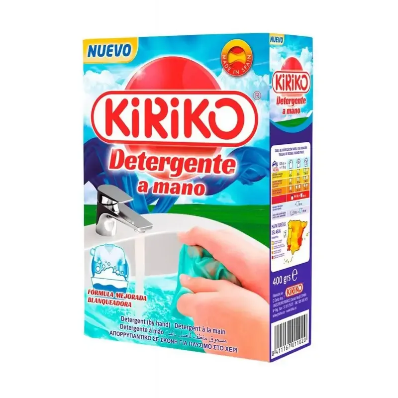 Kiriko Detergente a Mano 400g – Limpeza eficiente para roupas.