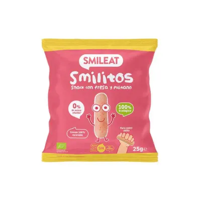 Snacks biológicos Smileat Smilitos de morango e banana para bebés a partir dos 8 meses