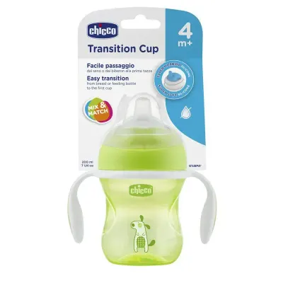 Copo de Transição Chicco Verde para bebês 4M+ 200ml - Transição suave do biberão para o copo comum