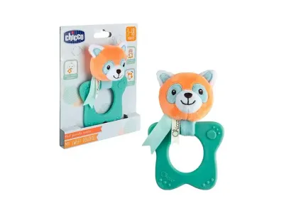 Roca Panda Chicco vermelha para bebés 3M+ - Brinquedo de dentição com guizo e anel em forma de estrela, seguro e estimulante