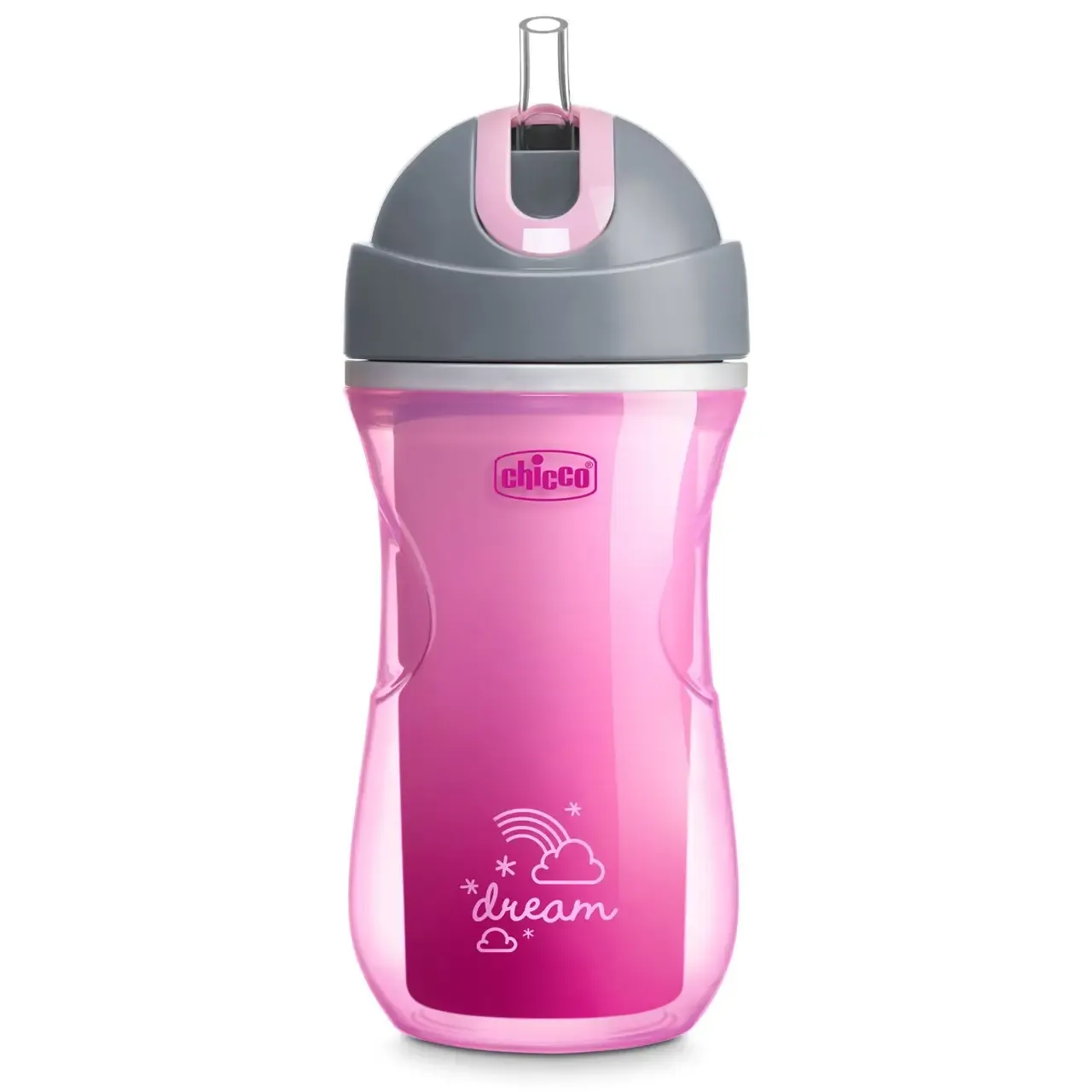 Copo Térmico Chicco Sport Rosa 266ml com palhinha de silicone para bebés 14m+.