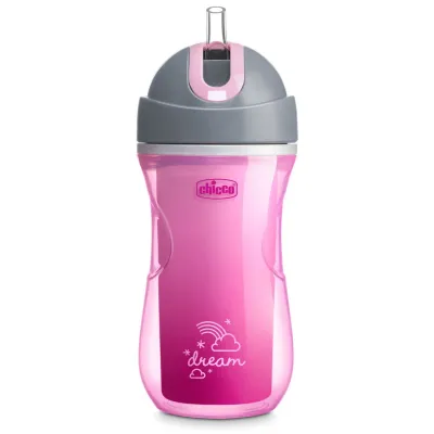 Copo Térmico Chicco Sport Rosa 266ml com palhinha de silicone para bebés 14m+.
