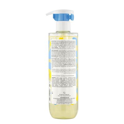 Frasco de 500ml do Klorane Bebé Gel Suave para corpo e cabelo.