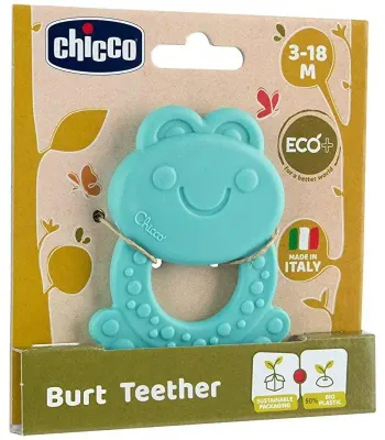 Mordedor ecológico Chicco Eco+ colorido, feito com bioplástico macio.