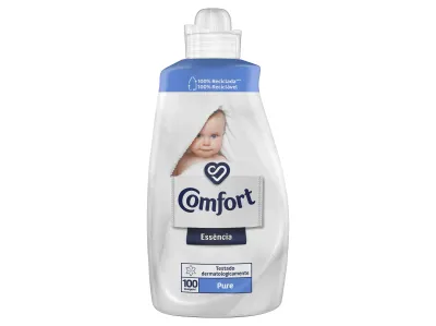 Amaciador Comfort Essência Pura para peles sensíveis, fragrância suave e hipoalergénica.