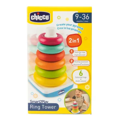 Brinquedo infantil Chicco Torre dos Anéis coloridos com base de balanço
