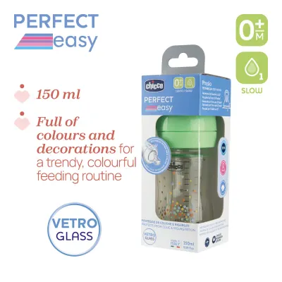 Chicco Perfect Easy Biberão Vidro Neutro 150ml 0M+ com tetina Physio