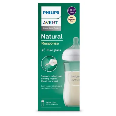 Avent | Biberão Natural Response Vidro 240ML Biberão Avent Natural Response em vidro 240ml com tetina anticólicas e design natural.
