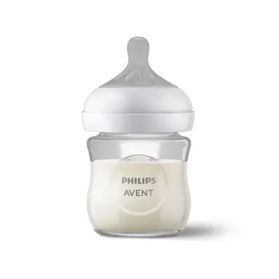 Biberão de Vidro Philips Avent Natural 120ml com tetina para recém-nascidos.