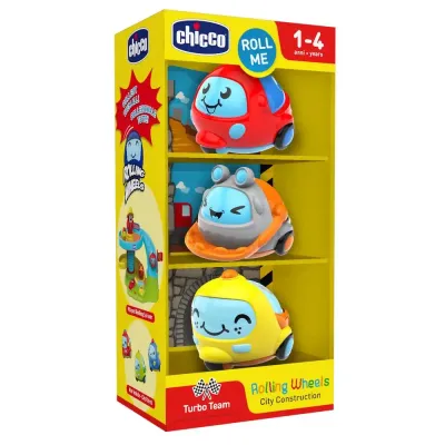 Carro Turbo Team City Construction da Chicco em forma de bola para crianças de 1 a 4 anos.