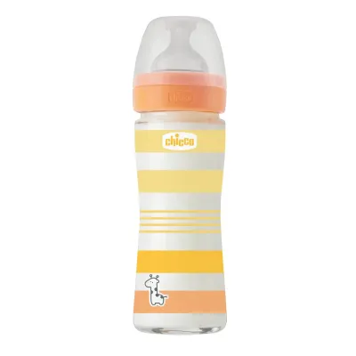 Biberão de Vidro Chicco Well-Being Fluxo Normal 240ml com tetina Physio em silicone.