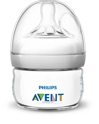 Biberão Philips Avent Natural 60ml para recém-nascidos, com bico macio e sistema anticólicas.